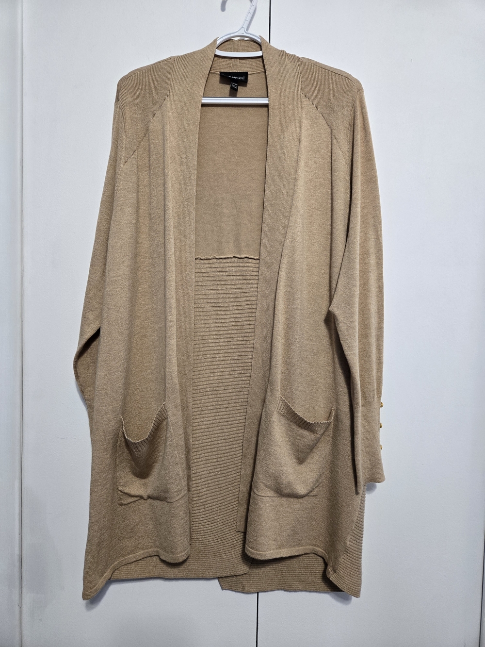 Lane Bryant Open Front Long Cardigan Camel Tan Size 18/20 Plus Pockets